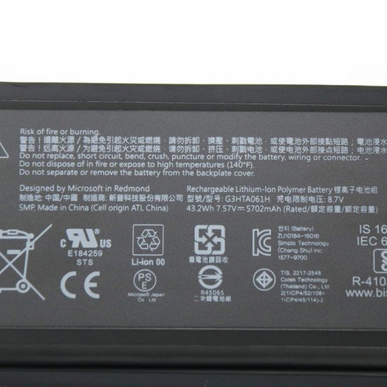 G3HTA061H Battery For Microsoft Surface Pro 7 1866